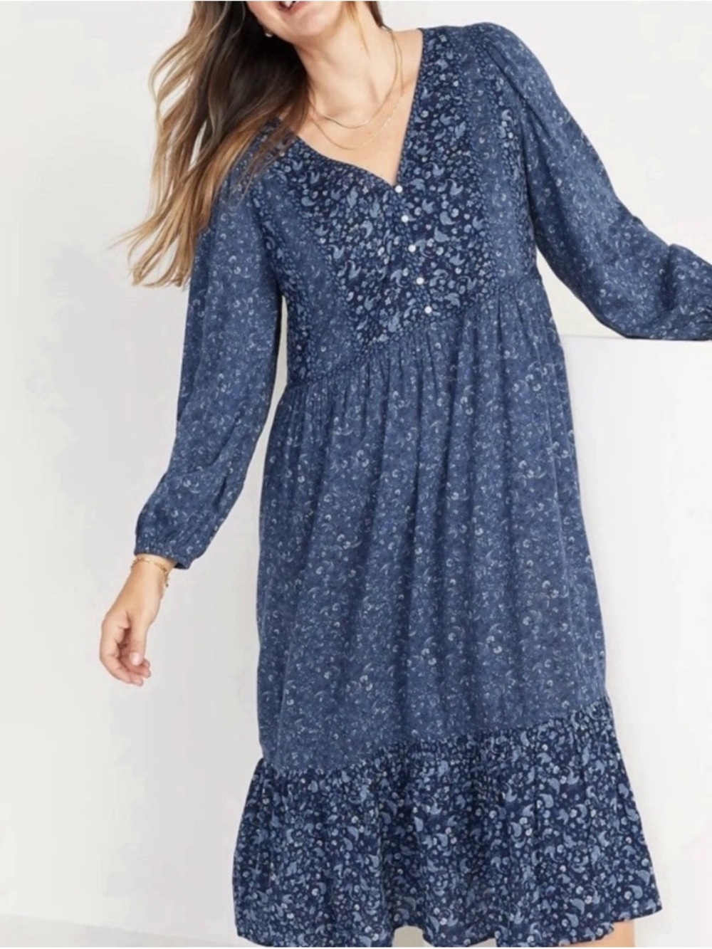 Old Navy Women's Blue Floral Sleeveless Dress LARGE, Smocked, Midi Dress